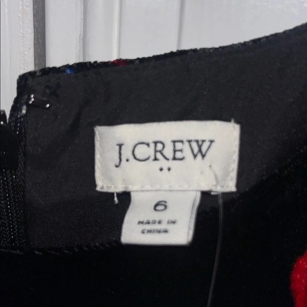 J. Crew Black Velvet Velour Short Sleeve Floral Flutter Dress Size 6 NWT